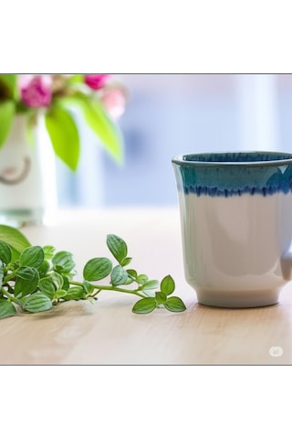 Seramik Kahve Kupası Beyaz-mavi