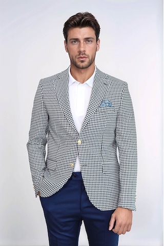 Lacivert Kazayağı Desenli Gold Renk Metal Düğmeli Slim Fit Erkek Blazer Ceket - Wessi Navy Blue