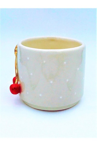 Lexroo Kiraz Kabartmalı Mug, 24 Ayar Gerçek Altın Dekorlu, El Yapımı, Hediyelik Mug, 270 Ml