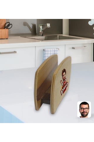 Kişiye Özel Erkek Barbekü Chef Karikatürlü Lüks Ahşap Peçetelik-1 (511119614)