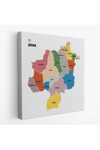 Es10 Özel Tasarım Sivas İli ve İlçeler Haritası Dekoratif Kanvas Tablo 1455 (70 x 70)