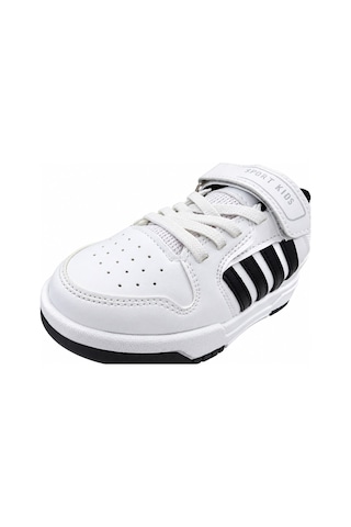 Papucumun Dünyası Çocuk Bağcıklı Cırt Cırtlı Kolay Giyimli Günlük Spor Ayakkabı Sneaker Beyaz Siyah