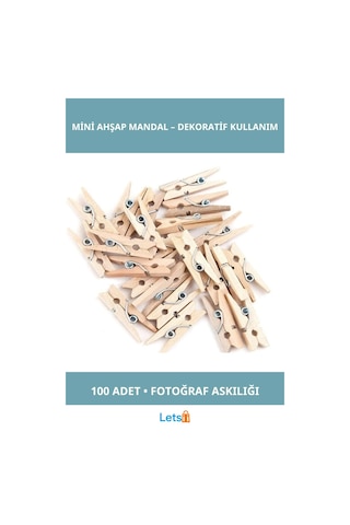 Ahşap Mini Ham Mandal 100 Adet Eğlenceli Dekorasyon Aksesuarı 1 Adet