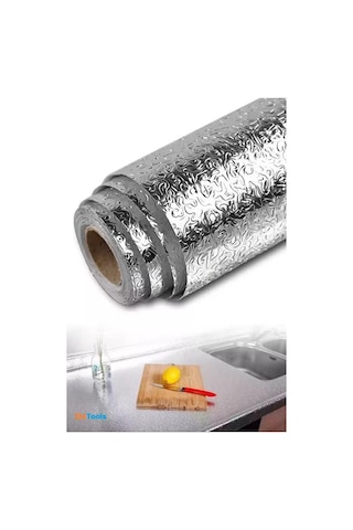 Zhltools Rulo Gümüş Alüminyum Folyo Duvar Kağıdı, Kendinden Yapışkanlı Raf İçi, Su Geçirmez Folyo 2 Mt X 60 Cm