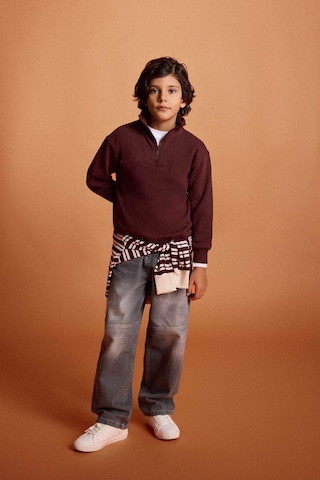 Defacto Erkek Çocuk Yarım Fermuarlı İçi Yumuşak Tüylü Sweatshirt G5547a825cwbr230 Bordo-br230