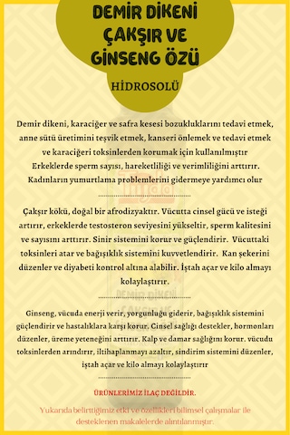 Demir Dikeni, Çakşır Ve Ginseng Özü Hidrosolü 250 Ml