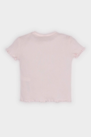 DeFacto Kız Bebek Bisiklet Yaka Kalp Desenli Fitilli Kaşkorse Kısa Kollu Tişört F3692A525SMPN648 Pembe