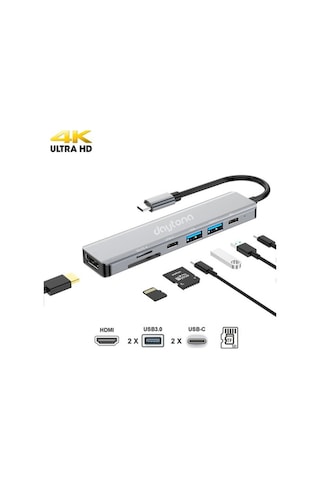 Daytona Cf08 Type C To Hdmı Sd Tf Usb 3.0 Pd Hub Çevirici Adaptör