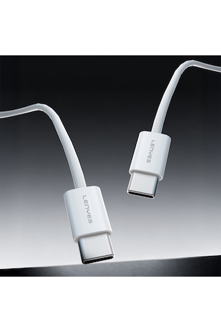 Lenyes Lc526 Type-c To Type-c Akıllı Çip Koruma Özellikli Data Ve Şarj Kablosu 60w 1.2m Beyaz Beyaz
