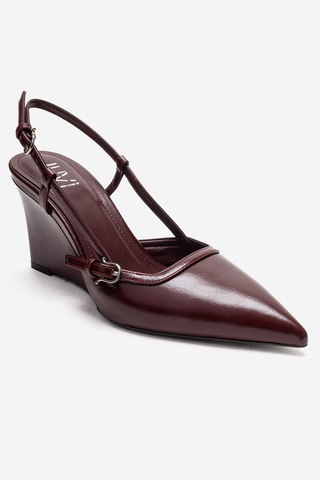 Luvishoes Celıa Bordo Cilt Sivri Burunlu Kadın Dolgu Topuklu Ayakkabı Bordo