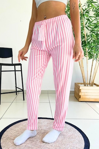 Farya Home Dreamy Soft Kadife Dokulu Ekose Kareli Süet Pijama Altı Pantolon Pembe
