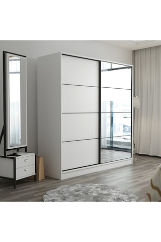 Minarmobilya Minar Kale 2 Kapaklı Aynalı Sürgülü Dolap 180 Cm - Beyaz (541417031)