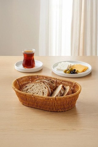 Digithome Oval Rattan Mini Ekmek Sepeti - Bb6063 Turuncu