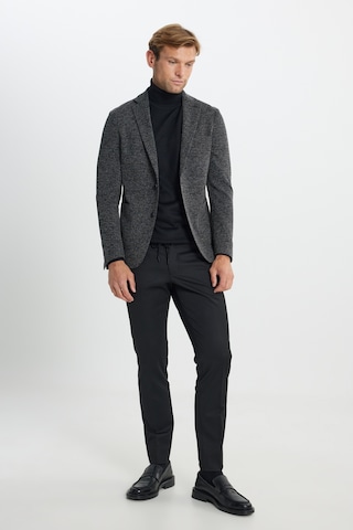 AC&Co / Altınyıldız Classics Erkek Sıyah Slim Fit Dar Kesim Mono Yaka Armürlü Torba Cepli Ceket Siyah