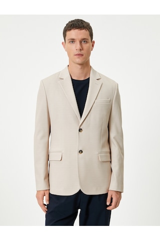 Koton Blazer Ceket Slim Fit Kapaklı Cep Detaylı Bej 5wam50005hk Ekru