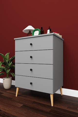 Lüks 4 Çekmeceli Şifonyer Komodin %100 Mdf Çok Amaçlı Düzenleyici Şf01 Kül Gri