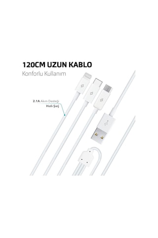 Ttec 2dk7521 Trio Şarj Kablosu Typec,lightning,micro Usb Beyaz