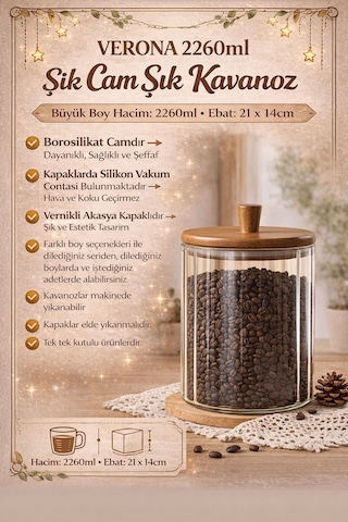 3'lü Büyük Boy Yuvarlak Kavanoz Seti-1380-1670-2260 Ml- 3'lü Büyük Boy Saklama Kavanoz Seti Ahşap - Şeffaf