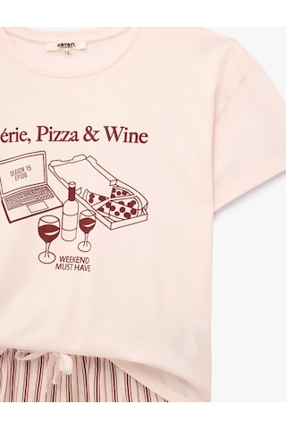 Koton Pamuklu Baskılı Kısa Kollu Şortlu Pijama Takımı Pembe 6slk40213mk Gül