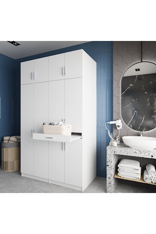 Modena Çamaşır Ve Kurutma Makinesi Dolabı Banyo Dolabı Beyaz Beyaz