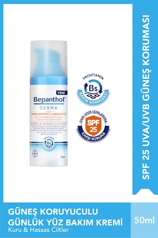 Bepanthol Derma Nemlendirici & Besleyici SPF 25 Güneş Koruyuculu Günlük Yüz Bakım Kremi 50 MlL