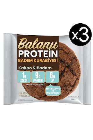 Balanu Proteinli Kakaolu Badem Kurabiyesi 60gr X3 Adet