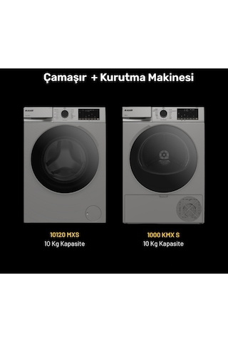 Arçelik 10120 MXS 10 KG Çamaşır Makinesi - 1000 KMX S 10 KG Kurutma Makinesi Seti 2'li Gri