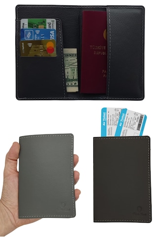 Deri Pasaportluk Kredi Kartlıklı Para Bölmeli Pasaport Kılıfı Gri