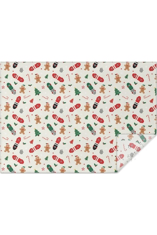Noel Desenli Dikdörtgen Masa Örtüsü 60x84 İnç, Su Geçirmez Ve Leke Tutmaz Noel Kaykay Zencefil Ekmek