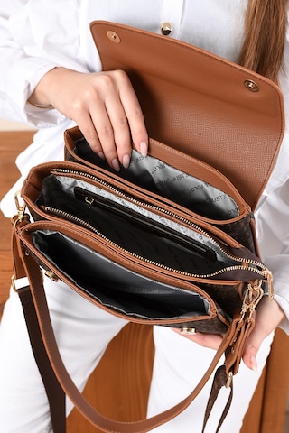 Just Polo Monogram Baskılı Kadın El Ve Omuz Çantası Kahvetaba