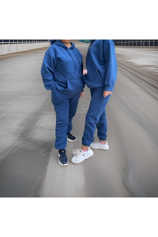 Ceyss Design Unisex Üç İplik Şardonlu Oversize Hoodieli Eşofman Takımı-indigo İndigo