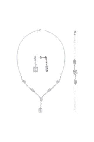 925 Ayar Gümüş Kadın Baget Taşlı Elegant Set
