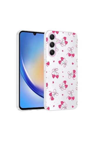 Samsung Galaxy Uyumlu A25 Kılıf Kamera Korumalı Desenli Zore Klip Kapak - Kalpli Kiraz -