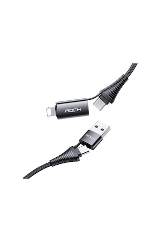 Rock R12 4 In 1 Çok Fonksiyonlu 1 Metre Pd Hızlı Şarj Ve Data Kablosu Siyah