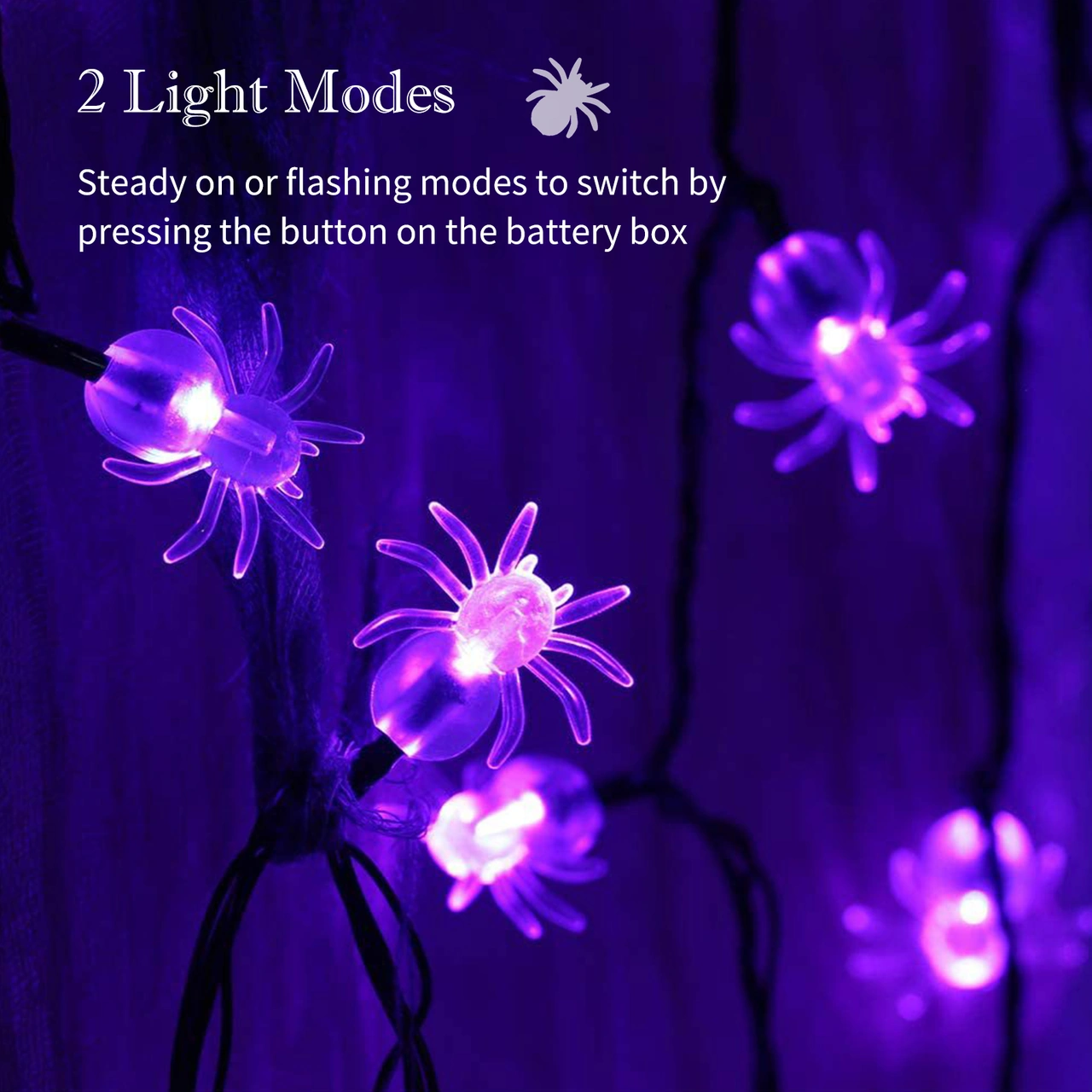 Konesam 6m 40 Led Halloween Örümcek Işıklı Zincir - Mor Işık, Sürekli Ve Parıltı Modu, Su Geçirmez, Pil Beslemeli Pil Dahil Değil