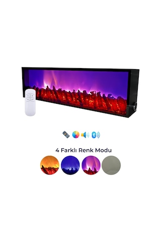 Arif Dekoratif Elektrikli Yapay Şömine - 100x25x15 Cm - Farklı Renk Modları, Kumandalı, Bluetooth