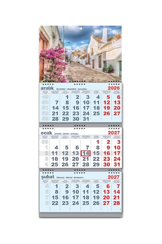 2027 Büyük Boy Gemici Takvimi Denizci Duvar Takvimi Mavi Renk Üç Parça Spiralli 33x77.5 CM