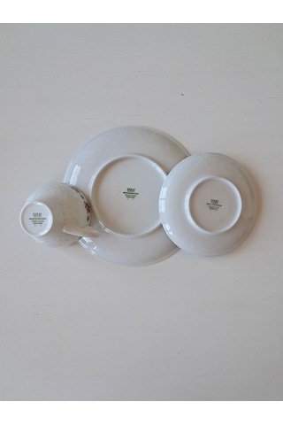 Trio Antıque Tea Cup & Saucer & Plate Üçlü Çay Fincanı Pembe Mavi Pembe-mavi