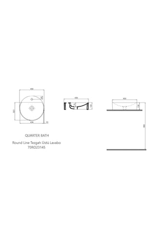 Tezgah Üstü Set Üstü Lavabo 45 Çap Delikli Yuvarlak Quarter Bath Round Line Beyaz
