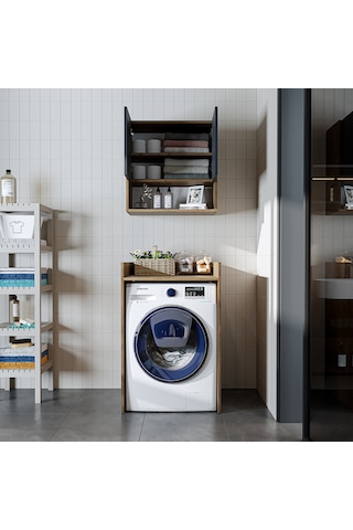 Çamaşır-kurutma Makinesi Dolabı+ Üst Dolabı, Banyo Dolabı 65 Cm Atlantik Çam - Antrasit