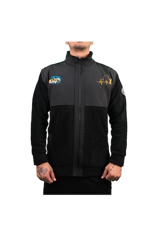 Oslo Fisherman Balık Sevdası Nakışlı Fermuarlı Polar Siyah