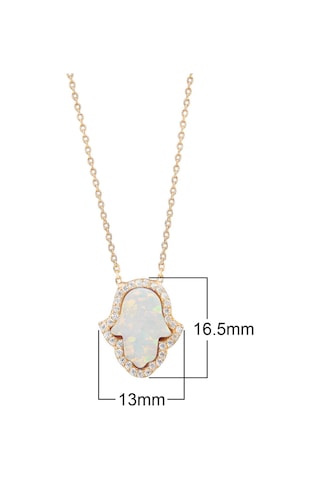 Zirkon Taşlı Pırlanta Montür Altın Kaplama Ortası Beyaz Opal Fatma Nın Eli Gümüş Kolye Gold - Rose Gold - Gümüş
