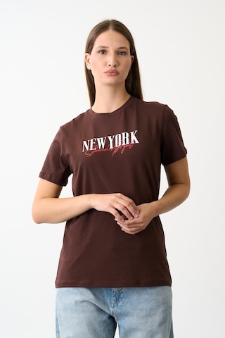 Alexandergardi Oversize Geniş Kalıp Bisiklet Yaka Baskılı T-shirt Kahverengi