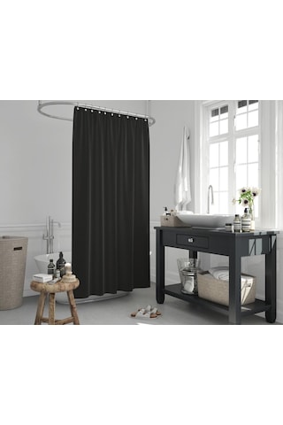 Banyo Perdesi Seti Siyah 120x200 Duş Perdesi , 90x130 Banyo Perde Borusu Siyah Askı Aparatı Hediyeli Siyah