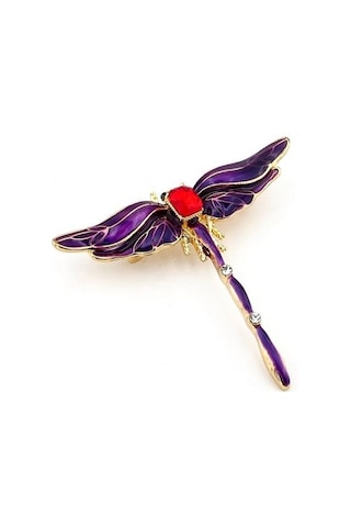 Solfera Kırmızı Taşlı Mor Yusufçuk Zirkon Taşlı Metal Broş Rozet Rz120