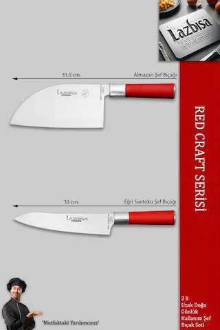 Lazbisa MFT-005 Red Craft Serisi Mutfak Şef Bıçak Seti Et Ekmek Sebze Bıçağı Günlük Kullanım Kırmızı