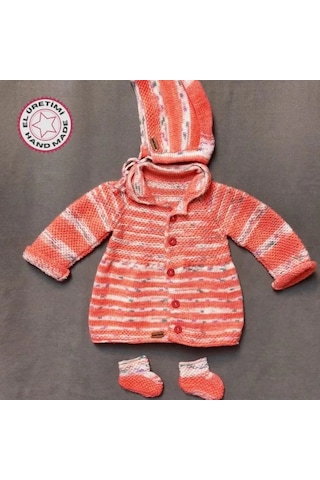 Uretti - Talia 8659 - 8763 El Örgüsü Kız Çocuk Hırka - Şapka - Patik 3'lü Takım - 2 Yaş Yavruağzı