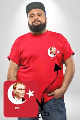 Angemiel Atatürk Türk Bayrağı Sonsuzluk Kırmızı Büyük Beden Kadın Basic Minimal Baskılı Tişört Kırmızı