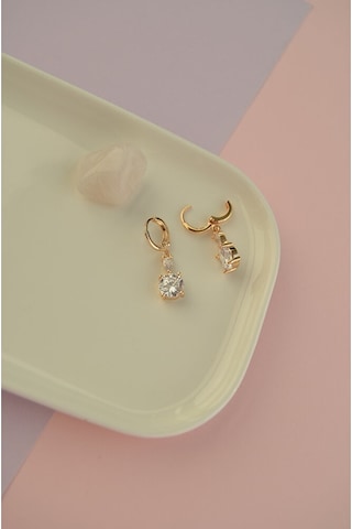 Minimal Kare Tektaş Charm Halka Küpe Şeffaf Beyaz Taşlı Sallantıl Renkli