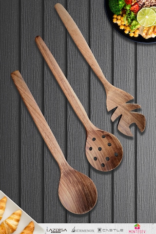 Doğal Ceviz Ağacı Ahşap Tahta Kaşık Seti Ağaç Kaşık 3 Lü Set 05